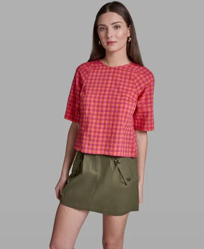 Bcbg Women's Elbow-sleeve Crinkle Stripe Top In Red