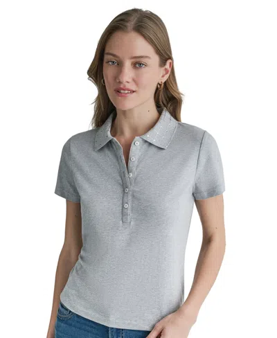 Bcbg Women's Embellished Short-sleeve Polo Shirt In Gray