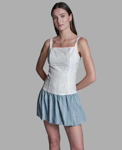 Bcbg Women's Eyelet Detail Sleeveless Square Neck Bubble Hem Mini Dress In Multi