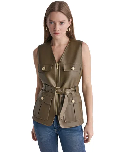 Bcbg Women's Faux Leather Belted Sleeveless Vest In Green