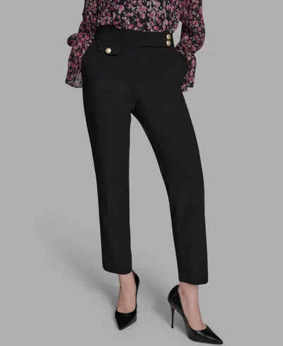 Bcbg Women's Flat Front Two Button Tab Mid Rise Pants In Black