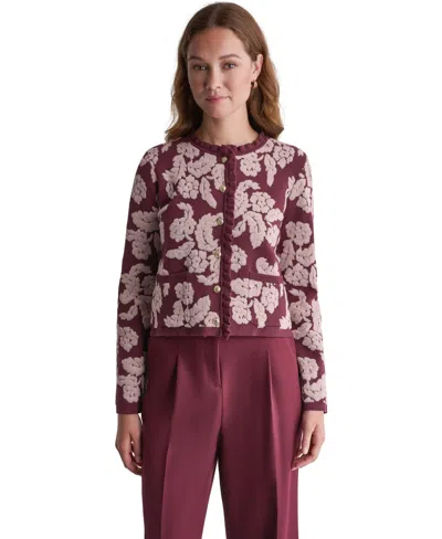 Bcbg Women's Floral Crew-neck Cardigan In Burgundy