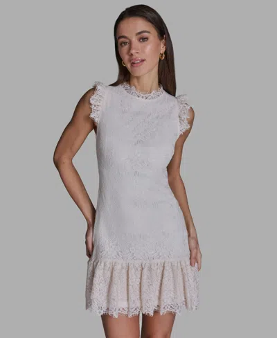 Bcbg Women's Floral Lace Ruffle Hem Shift Dress In Neutral