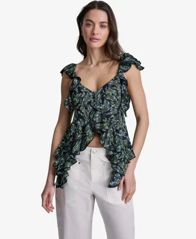 Bcbg Women's Floral Print Ruffled V-neck Top In Animal Print