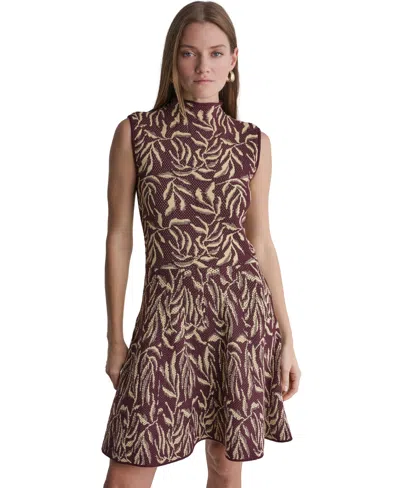 Bcbg Women's Floral-print Funnel Neck Sweater Dress In Shadow Merlot