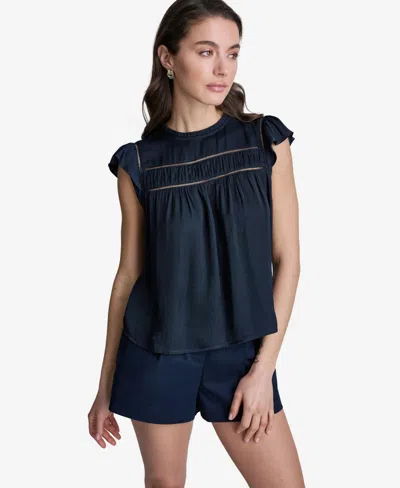 Bcbg Women's Flutter-sleeve Crewneck Blouse In Blue