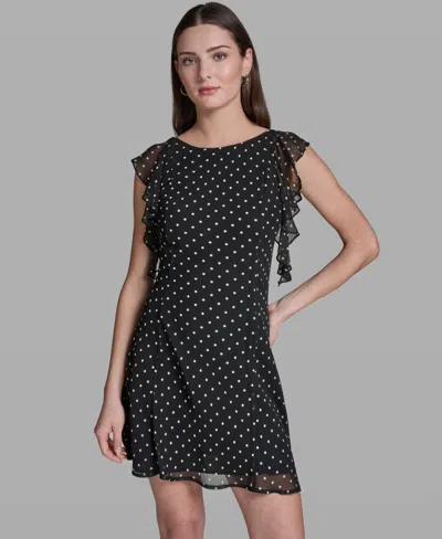 Bcbg Women's Flutter-sleeve Polka Dot Dress In Black