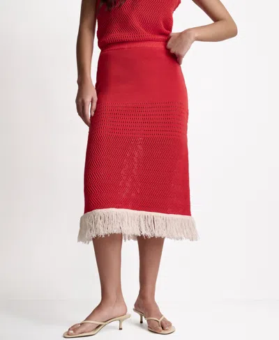 Bcbg Women's Fringe Pointelle A-line Midi Skirt In Red