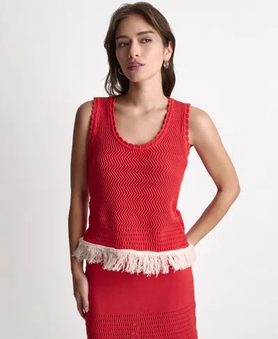 Bcbg Women's Fringe Pointelle Scoop Neck Tank Top In Red