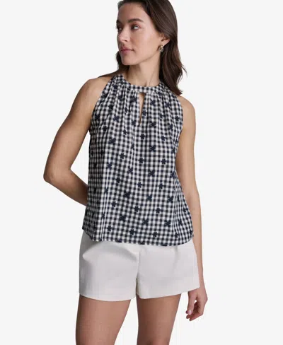 Bcbg Women's Gingham Halter Neck Sleeveless Top In White