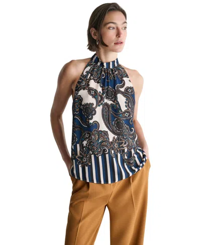 Bcbg Women's Halter Center-back Keyhole Blouse In Multi