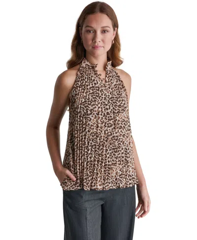 Bcbg Women's Halter Leopard-print Pleated Tank In Whisper White Multi