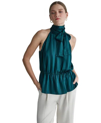 Bcbg Women's Halter Peplum Satin Blouse In Green