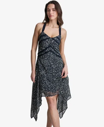Bcbg Women's Handkerchief Hem Fit & Flare V-neck Dress In Black
