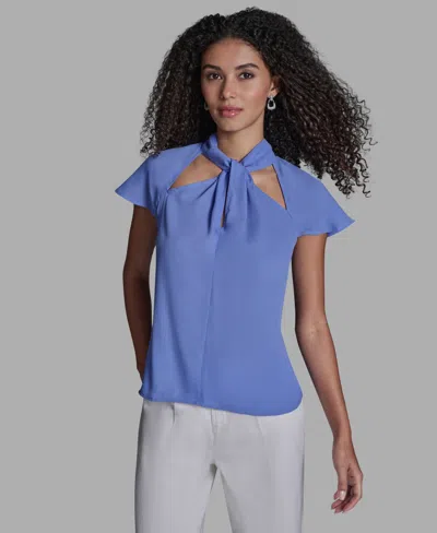 Bcbg Women's High Neck Short-sleeve Top In Blue