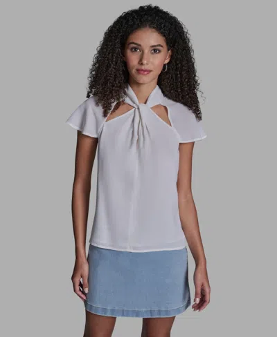 Bcbg Women's High Neck Short-sleeve Top In White