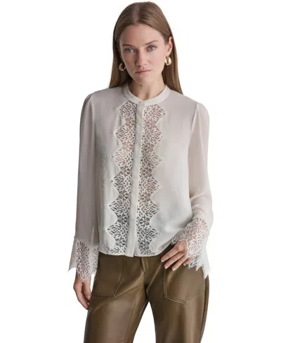 Bcbg Women's High-neck Long-sleeve Lace Blouse In White