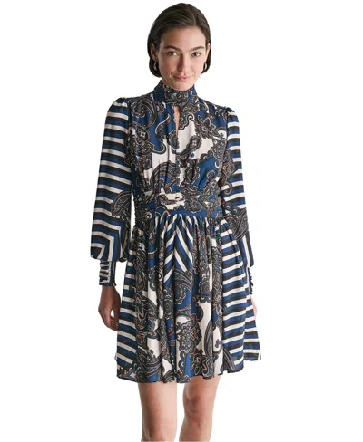 Bcbg Women's High-neck Long-sleeve Short Dress In Multi
