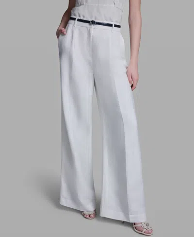Bcbg Women's High-rise Wide-leg Belted Pants In White
