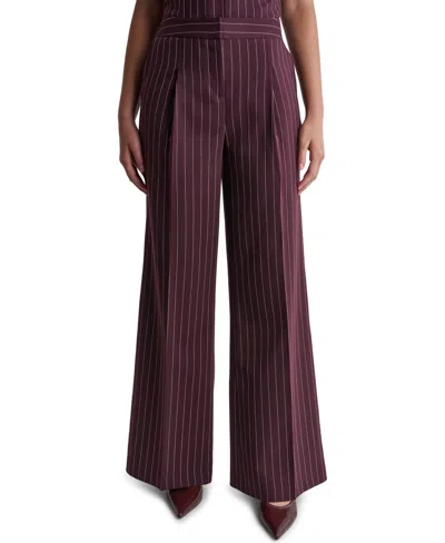Bcbg Women's High-rise Wide-leg Pinstripe Pants In Burgundy