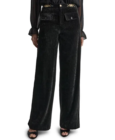 Bcbg Women's High-rise Wide-leg Velvet Pants In Black