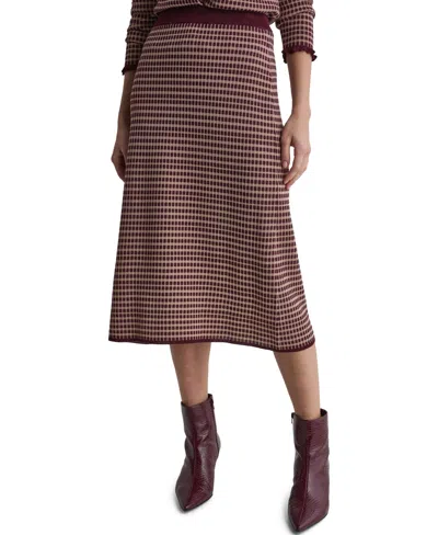 Bcbg Women's High-waisted Plaid Knit Midi Skirt In Burgundy