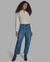 Bcbg Women's Knee Seam Patch Pocket Barrell-leg Jeans In Blue