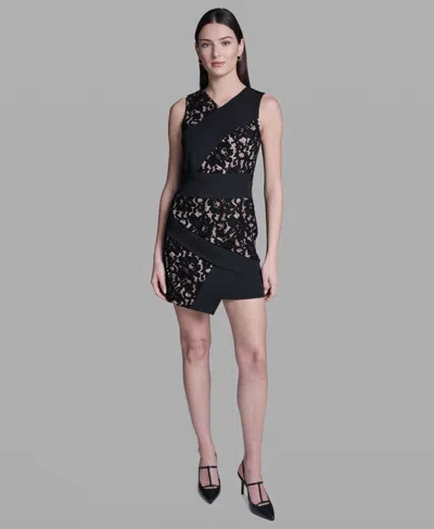 Bcbg Women's Lace Crepe Combo Mini Dress In Black