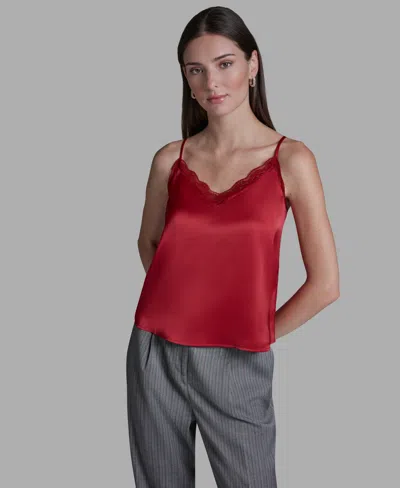 Bcbg Women's Lace Sleeveless V-neck Cami Blouse In Red