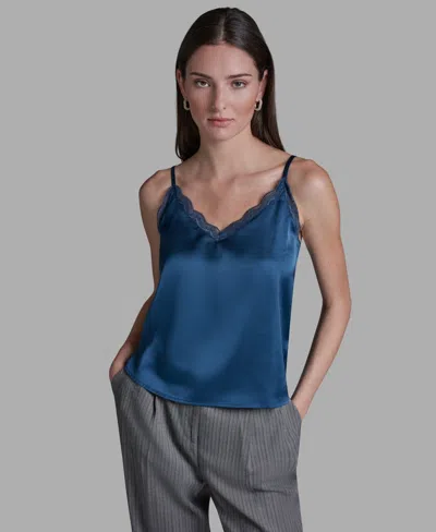 Bcbg Women's Lace Sleeveless V-neck Cami Blouse In Blue