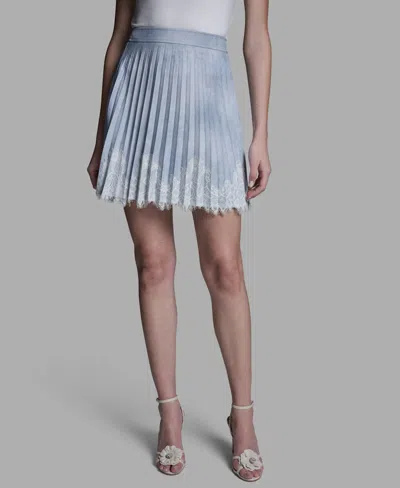 Bcbg Women's Lace Trim Pleated Mini Skirt In Gray