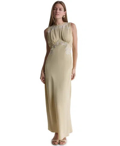 Bcbg Women's Lace-trim Empire-waist Crewneck Sleeveless Maxi Dress In Honeylit