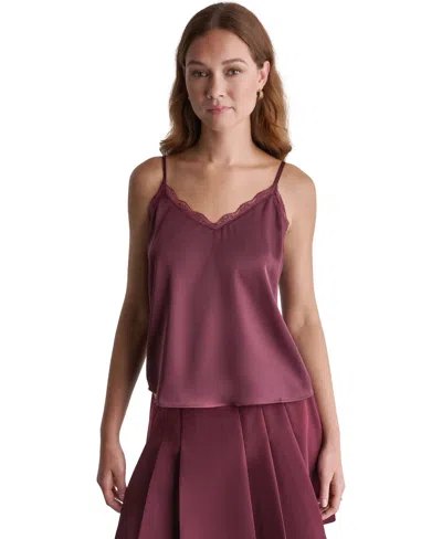 Bcbg Women's Lace-trim Strappy V-neck Camisole In Shadow Merlot