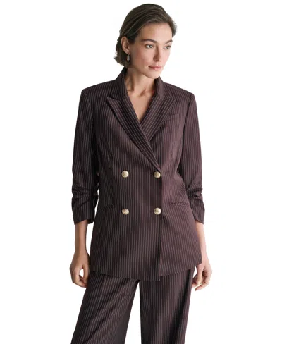 Bcbg Women's Long Double-breasted Peak-lapel Blazer In Truffle Noir,electric