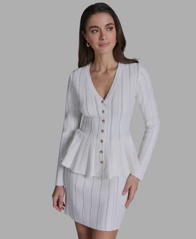 Bcbg Women's Long-sleeve Button-front Peplum Top In White