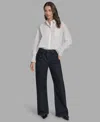 Bcbg Women's Long Sleeve Button-up Embroidered Top In White