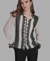 Bcbg Women's Long Sleeve Contrast Lace Top In Multi
