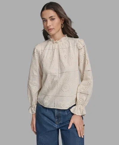 Bcbg Women's Long Sleeve Eyelet Top In Neutral