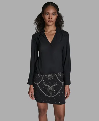 Bcbg Women's Long-sleeve Hi-low Top In Black