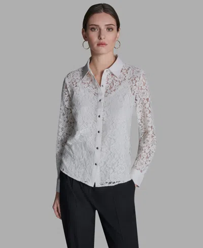 Bcbg Women's Long-sleeve Lace Blouse In White