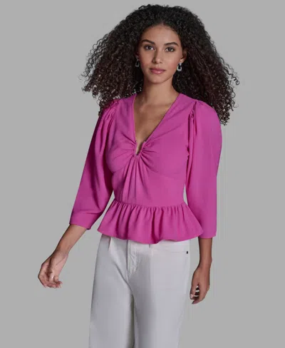 Bcbg Women's Long-sleeve Peplum Top In Pink