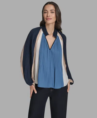 Bcbg Women's Long Sleeve Pleated Top In Blue
