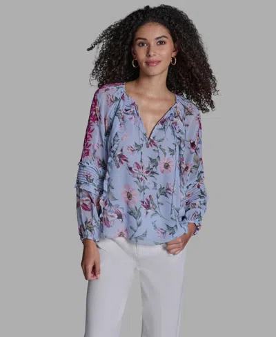 Bcbg Women's Long-sleeve Tie Detail Pull-on Top In Blue