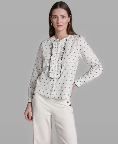 Bcbg Women's Long-sleeve Collared Printed Top In White