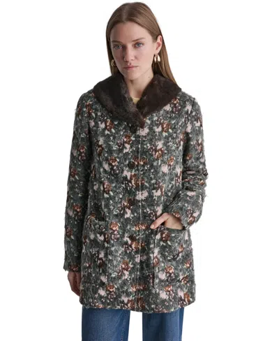 Bcbg Women's Long-sleeve Floral Faux-fur Coat In Gray Multi