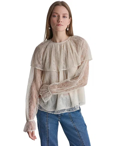 Bcbg Women's Long-sleeve Lace Cape Blouse In Buttercream