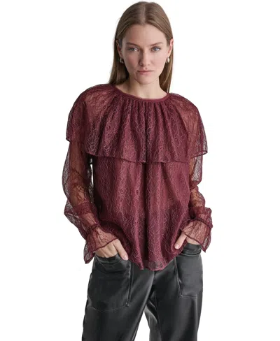 Bcbg Women's Long-sleeve Lace Cape Blouse In Shadow Merlot