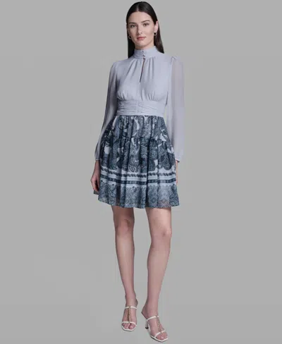 Bcbg Women's Long-sleeve Mock Neck Dress In Blue