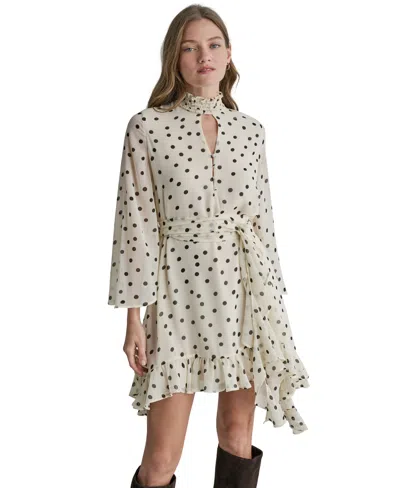 Bcbg Women's Long-sleeve Polka-dot Keyhole Dress In Neutral