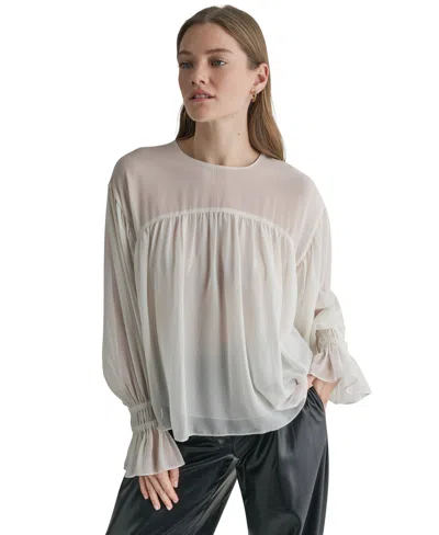Bcbg Women's Long-sleeve Sheer Drop-shoulder Blouse In White